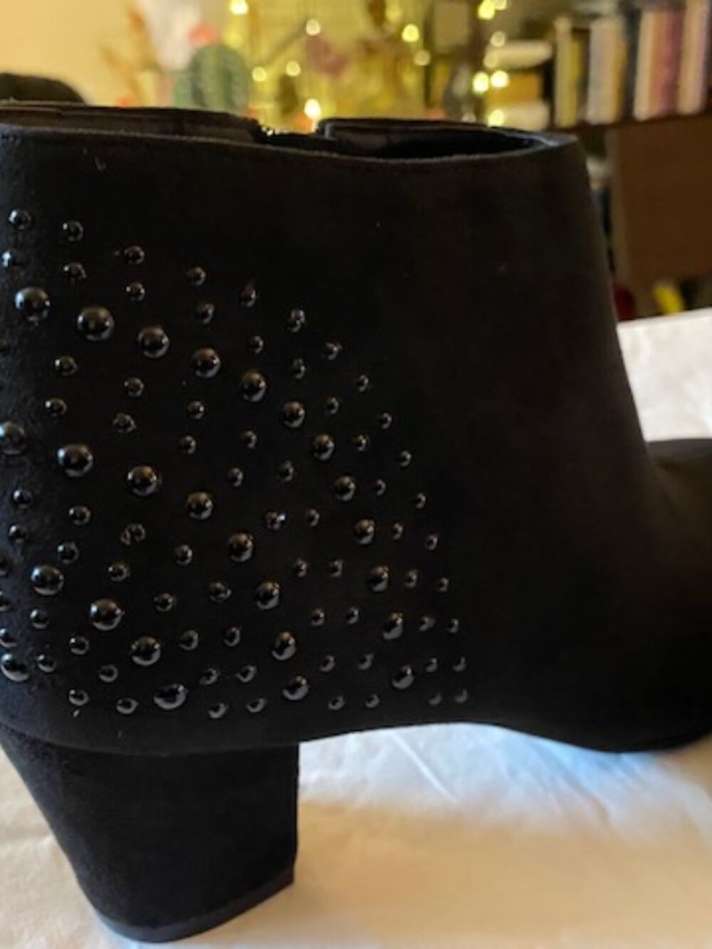 Good Soles Black Faux Suede W/ Shiny Black Tack Booties